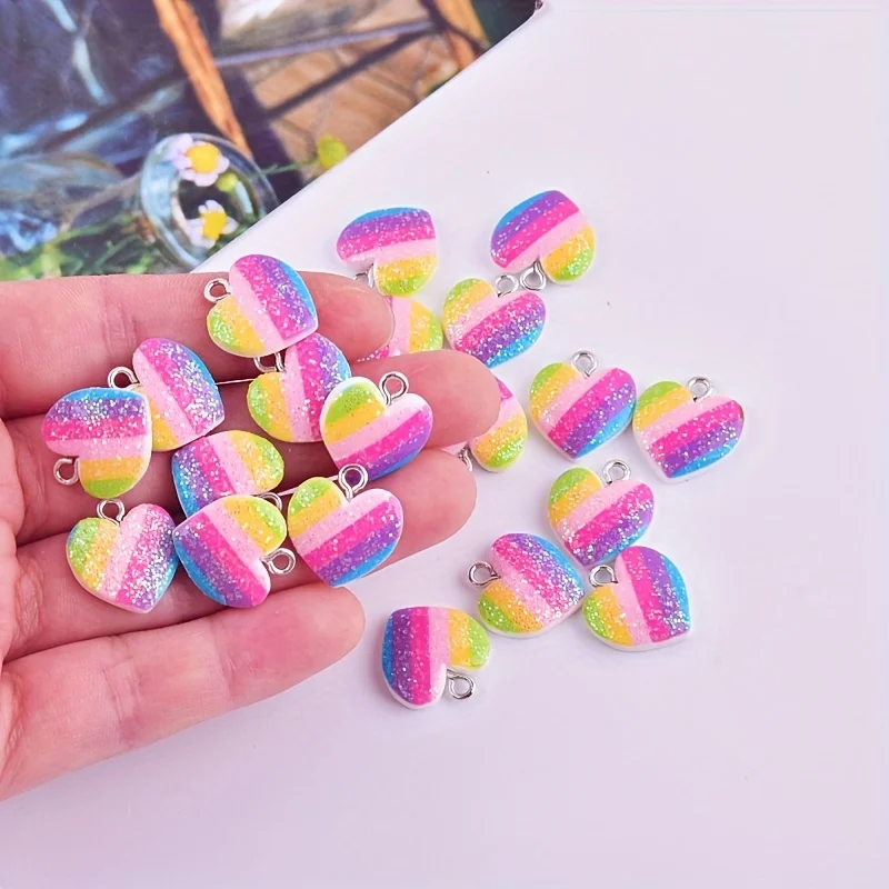 Resin Crafts Diy - 10 個のカラフルなハート樹脂チャームかわいい混合色のラブハートペンダント DIY ジュエリー作りイヤリングクラフトアクセサリー