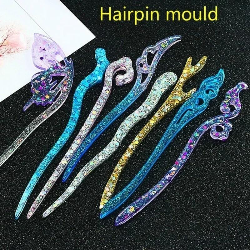 Resin Craft Projects - 新しい透明ヘアピンシリコーン特殊金型樹脂 DIY ヘアジュエリー作成金型エポキシ樹脂金型女性の髪の装飾