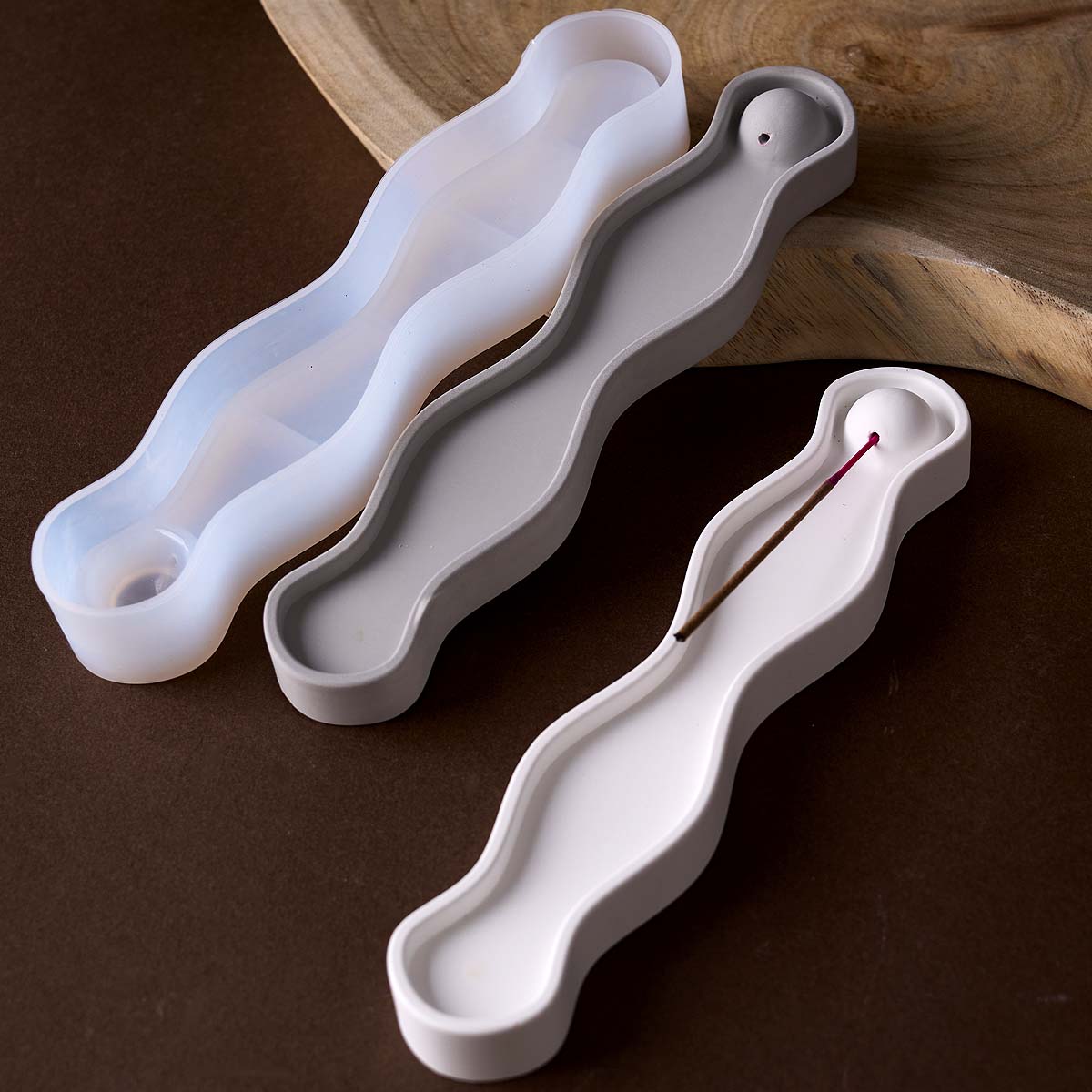Serving Tray Mold - ウェーブロングインセンス挿入トレイシリコンモールドDIYインセンススティックベース鋳型石膏エポキシ樹脂クラフトメイキングホームデコレーション