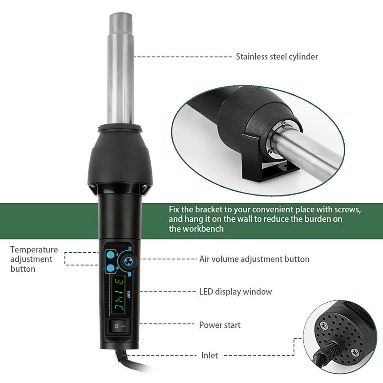 8858-I / 650W LEDデジタルディスプレイ調整可 - Heat Gun Small のレビューと価格