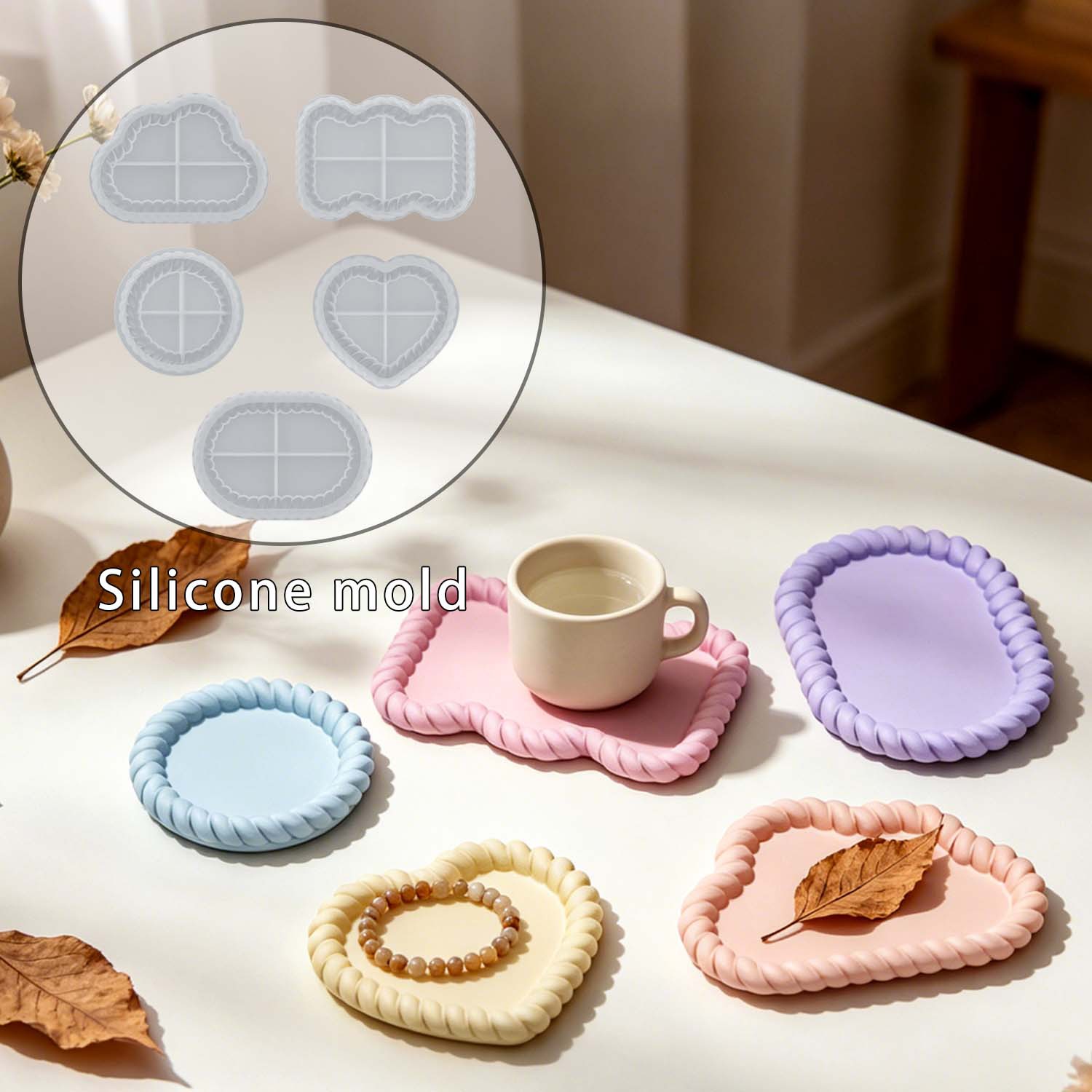 様々なジュート製コースターセット、クリスタルレジンフラワーモ - Serving Tray Mold のレビューと価格
